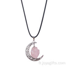 Pierres précieuses naturelles collier de pendentifs bruts de quartz rose en gros